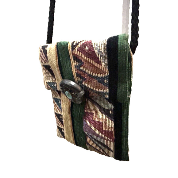 Women’s Southwest Turquoise Small Black and Emerald Green Crossbody Bag - Picture 2 of 7